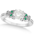 Round Diamond & Emerald Butterfly Engagement Ring in 14k W Gold 0.50ct