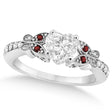 Heart Diamond & Garnet Butterfly Engagement Ring 14k W Gold 0.50ct