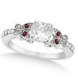 Princess Diamond & Garnet Butterfly Engagement Ring 14k W Gold 0.50ct
