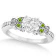 Heart Diamond & Peridot Butterfly Engagement Ring 14k W Gold 0.50ct