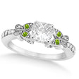 Princess Diamond & Peridot Butterfly Engagement Ring 14k W Gold 0.50ct
