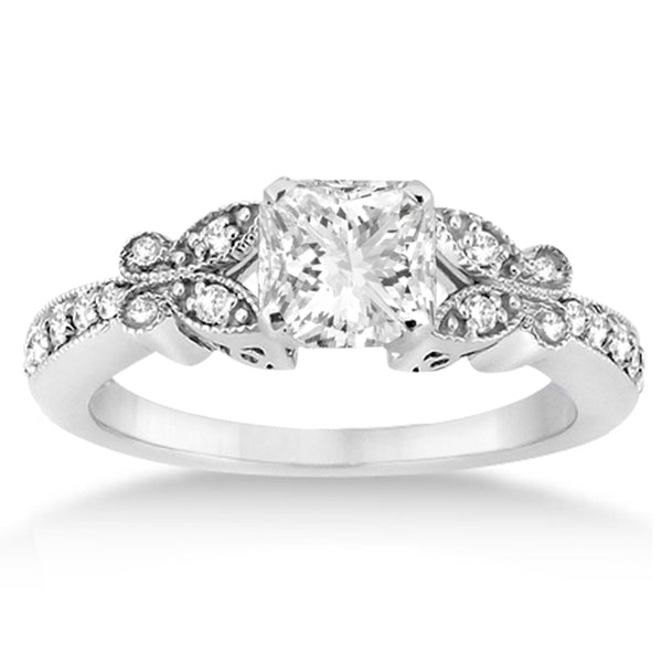 Princess Diamond Butterfly Bridal Ring Set 14k White Gold (0.76ct)