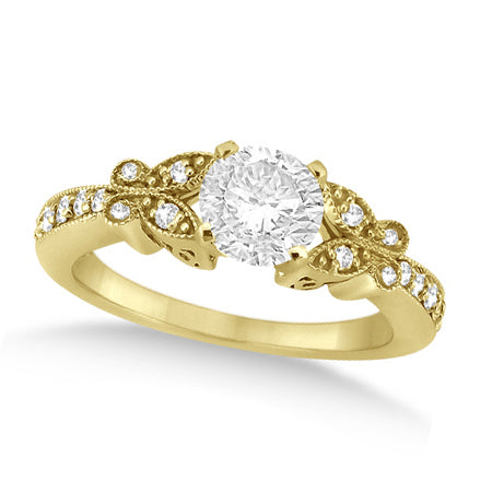 Round Diamond Butterfly Design Bridal Ring Set 18k Yellow Gold (1.21ct)