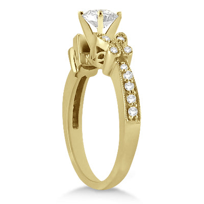 Round Diamond Butterfly Design Bridal Ring Set 18k Yellow Gold (1.21ct)