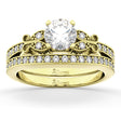 Butterfly Engagement Ring & Wedding Band Bridal Set 18k Yellow Gold (0.42ct)