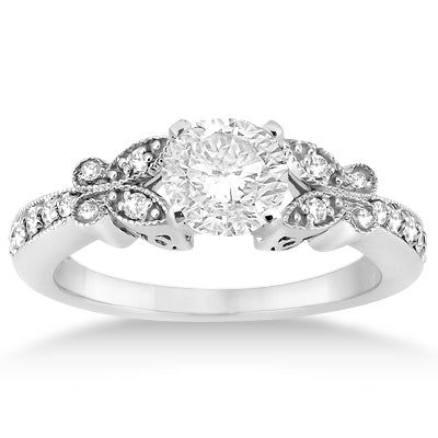 Butterfly Engagement Ring & Wedding Band Bridal Set Platinum (0.42ct)