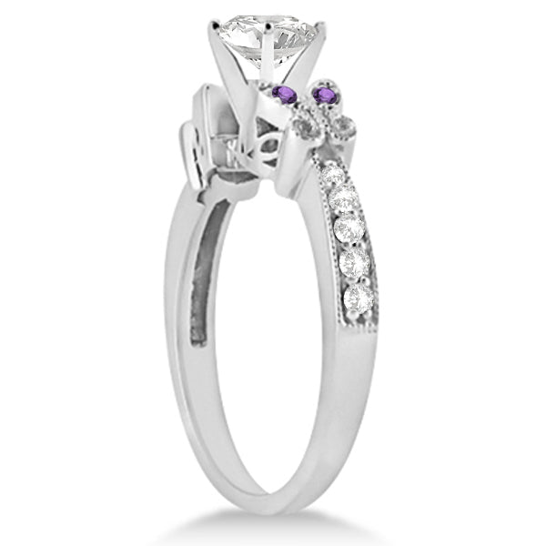 Heart Diamond & Amethyst Butterfly Bridal Set in 14k W Gold (1.21ct)