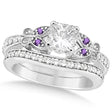 Princess Diamond & Amethyst Butterfly Bridal Set in 14k W Gold 1.21ct