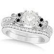 Round Black & White Diamond Butterfly Bridal Set in 14k W Gold (0.96ct)