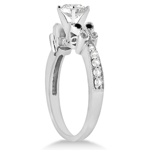 Round Black & White Diamond Butterfly Bridal Set in 14k W Gold (0.96ct)