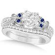 Heart Diamond & Blue Sapphire Butterfly Bridal Set in 14k W Gold (1.21ct)