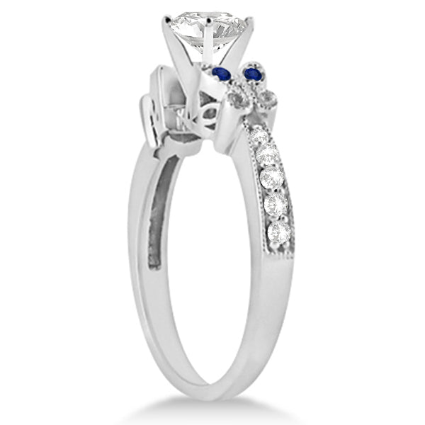 Princess Diamond & Blue Sapphire Butterfly Bridal Set in 14k W Gold (1.21ct)
