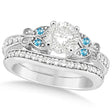 Round Diamond & Blue Topaz Butterfly Bridal Set in 14k W Gold (1.71ct)