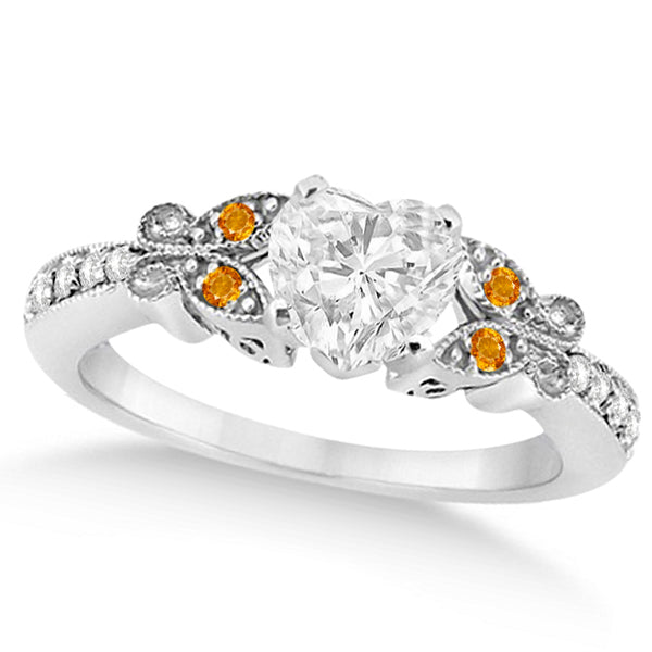 Heart Diamond & Citrine Butterfly Bridal Set in 14k W Gold (0.71ct)