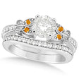 Round Diamond & Citrine Butterfly Bridal Set in 14k W Gold (1.21ct)