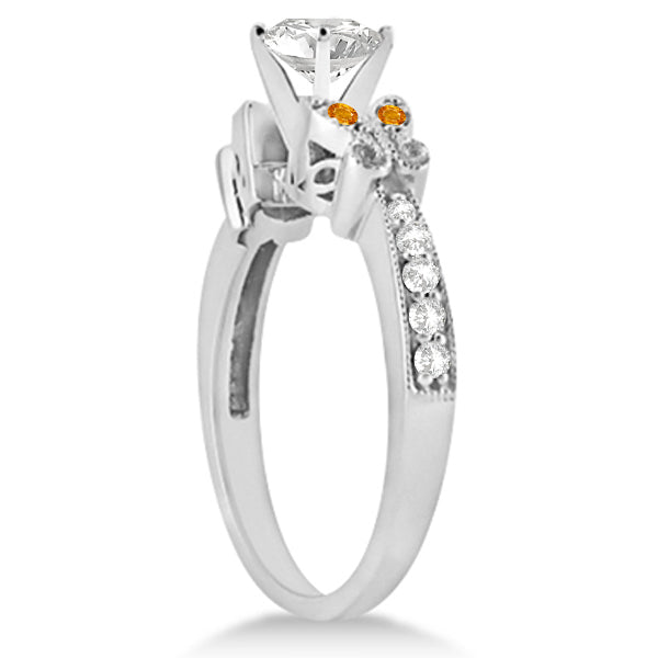Round Diamond & Citrine Butterfly Bridal Set in 14k W Gold (1.21ct)
