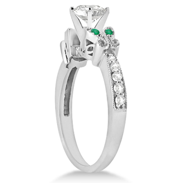 Princess Diamond & Emerald Butterfly Bridal Set in 14k W Gold (0.96ct)