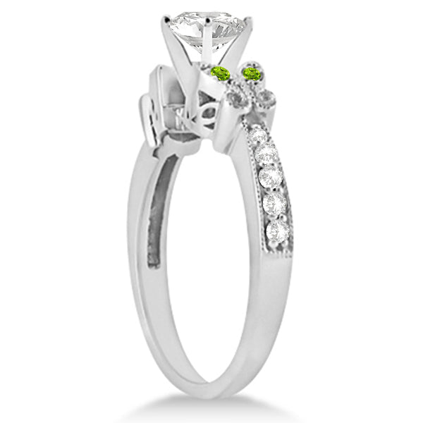 Heart Diamond & Peridot Butterfly Bridal Set in 14k W Gold (0.96ct)