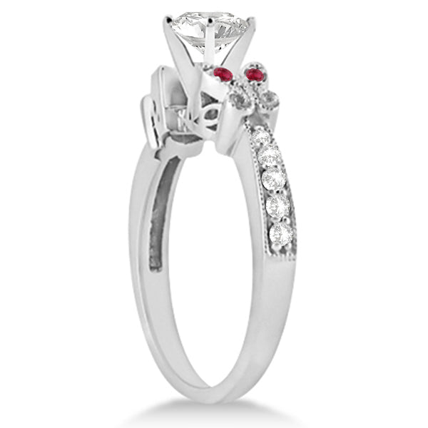 Heart Diamond & Ruby Butterfly Bridal Set in 14k White Gold (1.21ct)