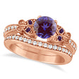 Butterfly Alexandrite & Diamond Bridal Set 18K Rose Gold 1.50ct