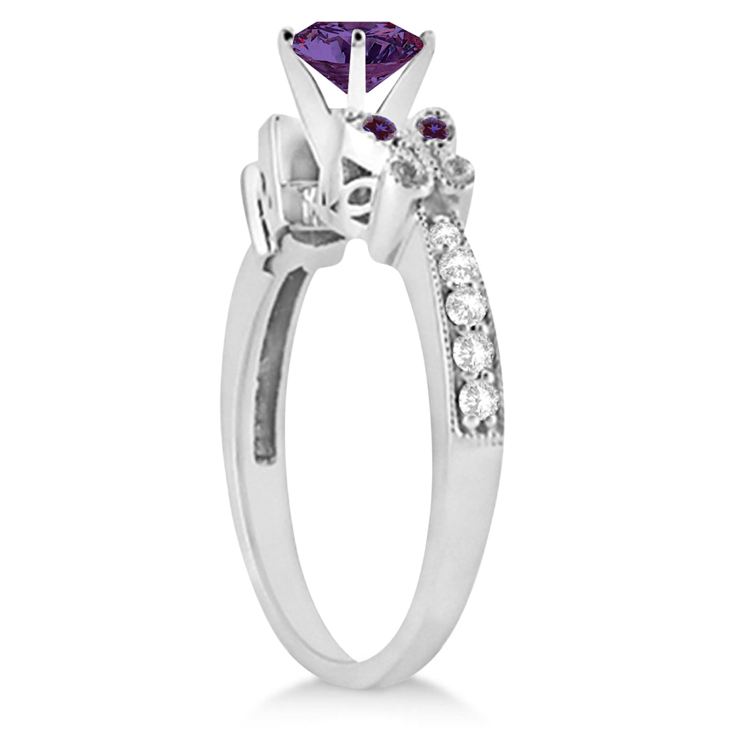 Butterfly Alexandrite & Diamond Bridal Set 18K White Gold 1.10ct