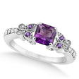 Butterfly Amethyst & Diamond Princess Engagement 14k W Gold 1.28ct