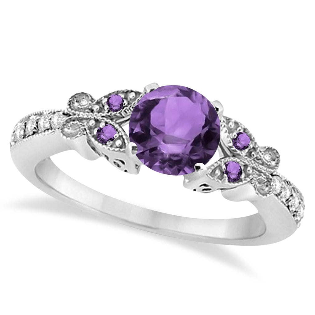 Butterfly Amethyst & Diamond Engagement Ring Palladium (1.53ct)
