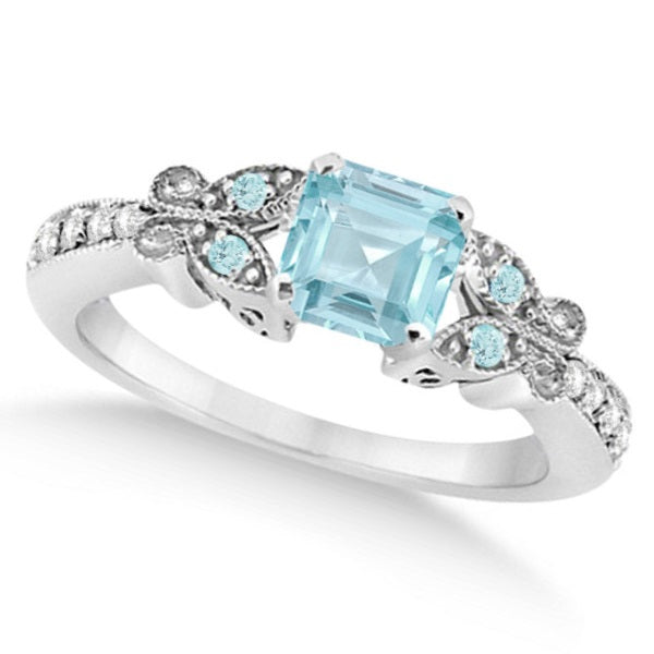 Butterfly Aquamarine & Diamond Princess Engagement 14k W Gold 1.33ct