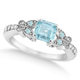 Butterfly Aquamarine & Diamond Princess Engagement 14k W Gold 1.33ct