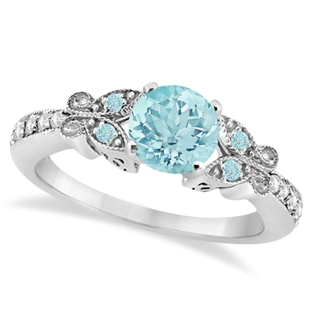 Preset Butterfly Aquamarine & Diamond Engagement Ring 18K White Gold (1.83ct)