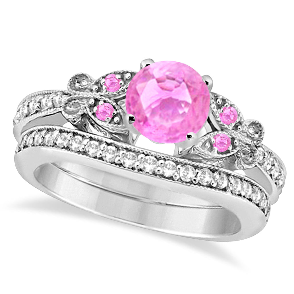 Preset Butterfly Aquamarine & Diamond Bridal Set 14k White Gold 0.95ct