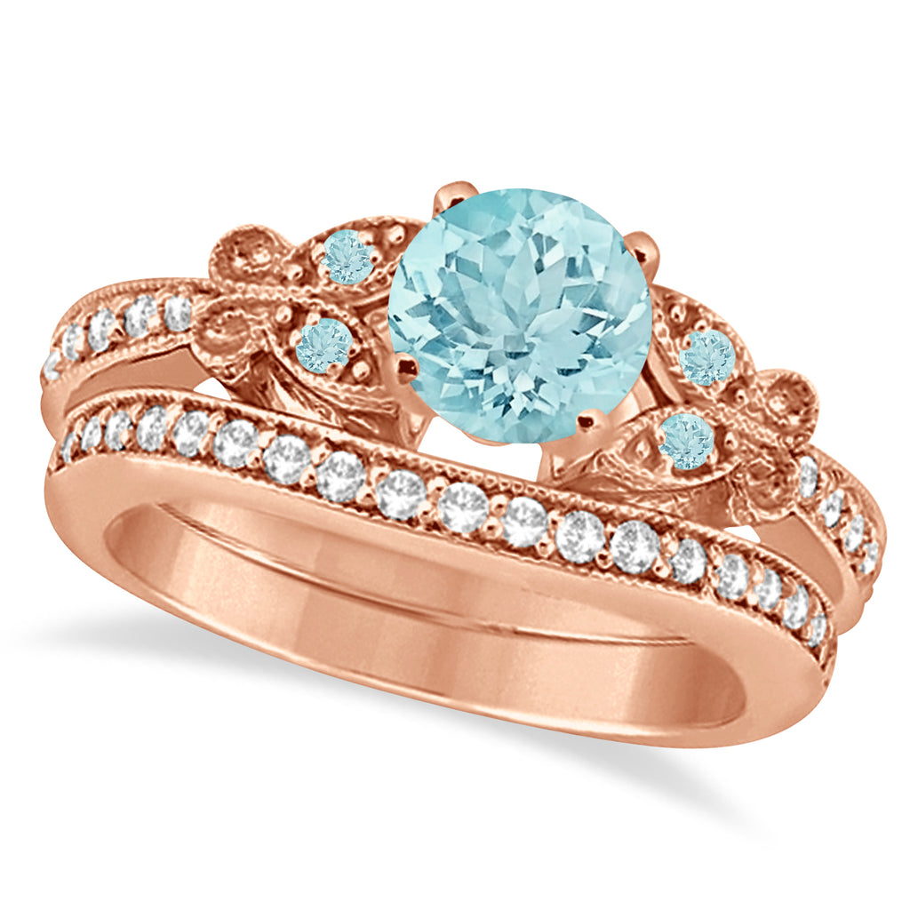 Preset Butterfly Aquamarine & Diamond Bridal Set 18K Rose Gold (2.05ct)