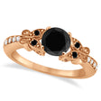 Butterfly White & Black Diamond Engagement Ring 14K Rose Gold 0.67ct