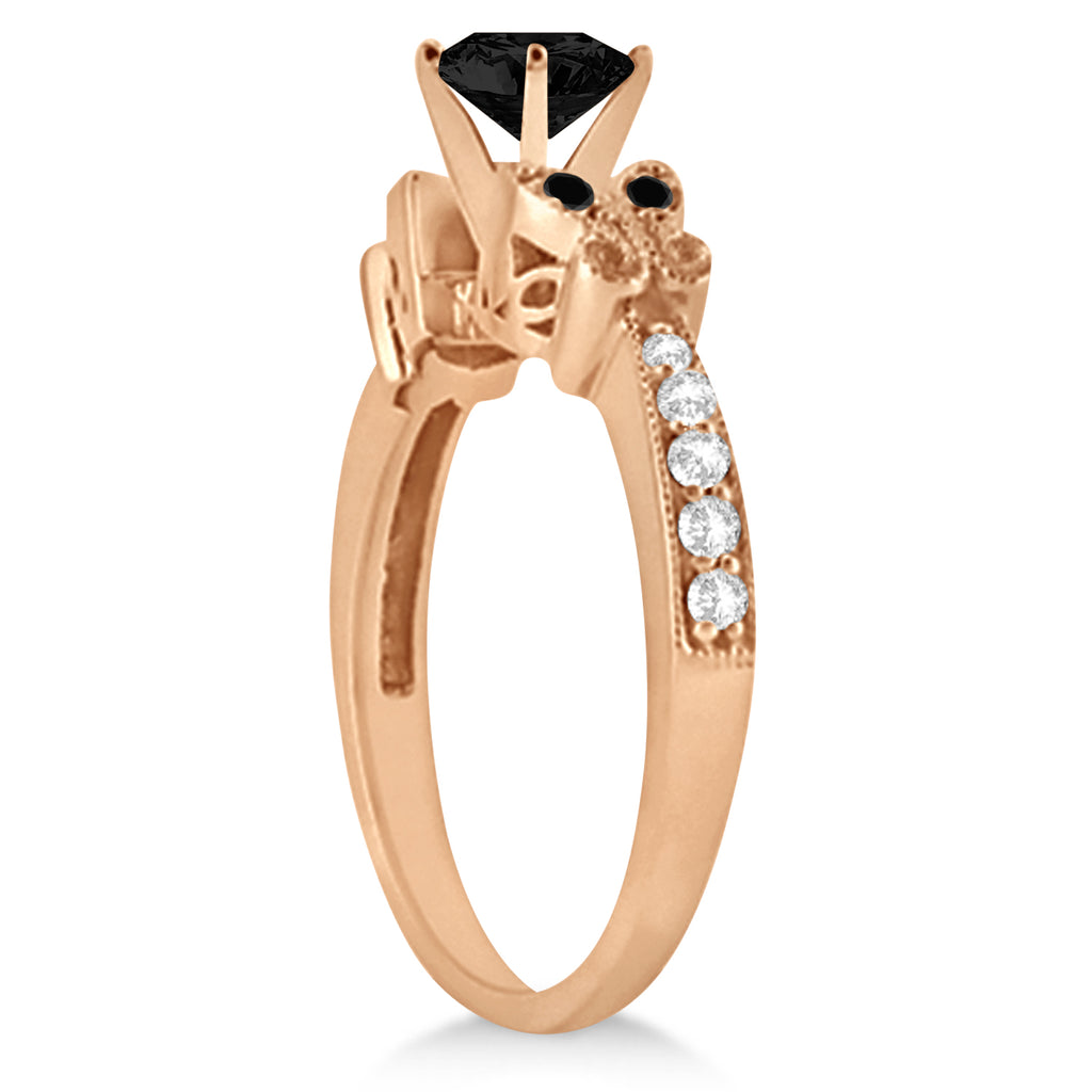 Butterfly Black and White Diamond Bridal Set 18K Rose Gold 1.14ct