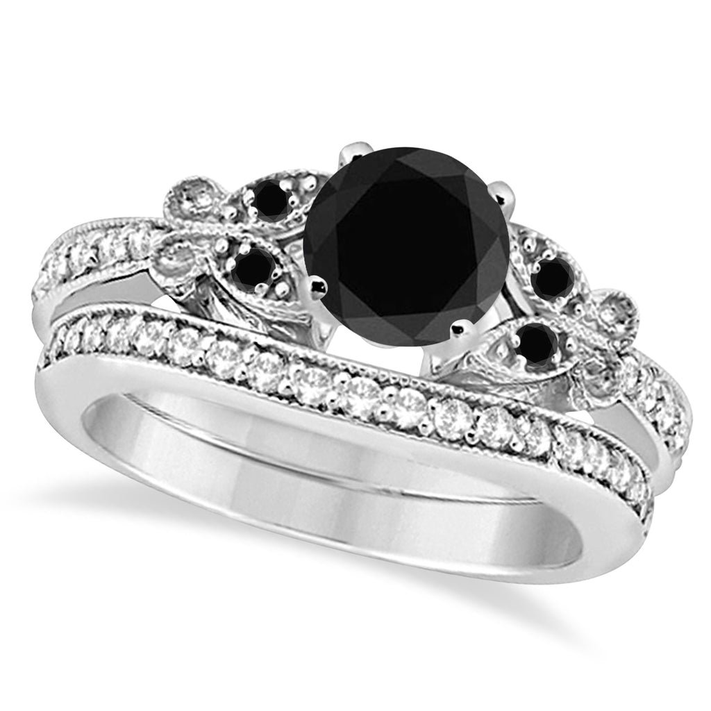 Butterfly Black and White Diamond Bridal Set Palladium (1.64ct)
