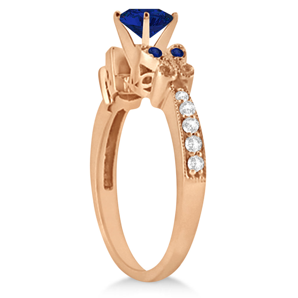 Butterfly Blue Sapphire & Diamond Bridal Set 14k Rose Gold 1.10ct