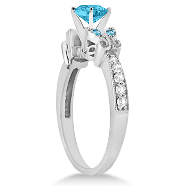 Butterfly Blue Topaz & Diamond Engagement Ring 14K White Gold 0.88ct
