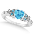Butterfly Blue Topaz & Diamond Heart Engagement Ring 14K W Gold 1.33ct