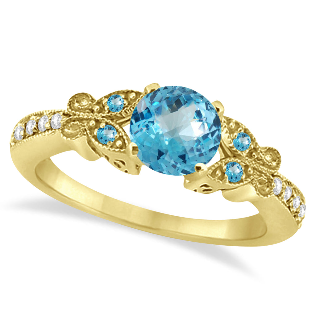 Butterfly Blue Topaz & Diamond Engagement Ring 14K Yellow Gold 0.88ct
