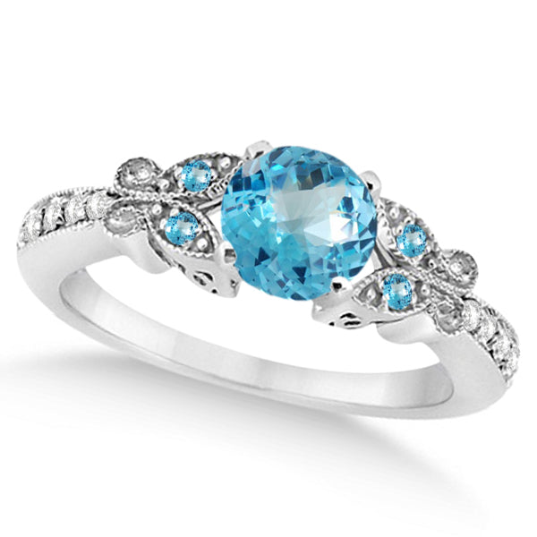 Butterfly Blue Topaz & Diamond Bridal Set 14k White Gold 1.50ct