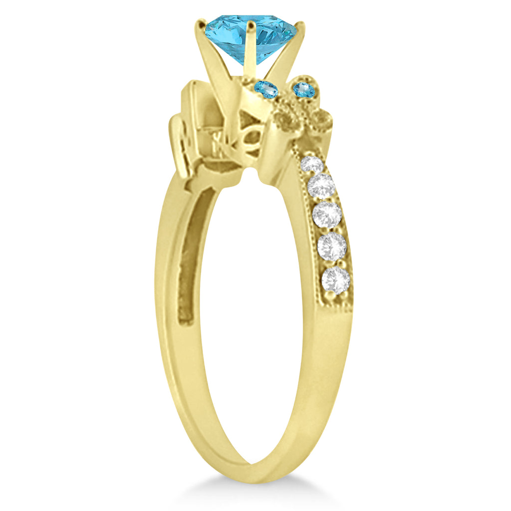 Butterfly Blue Topaz & Diamond Bridal Set 18K Yellow Gold 1.10ct