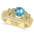 Butterfly Blue Topaz & Diamond Bridal Set 18K Yellow Gold 1.50ct