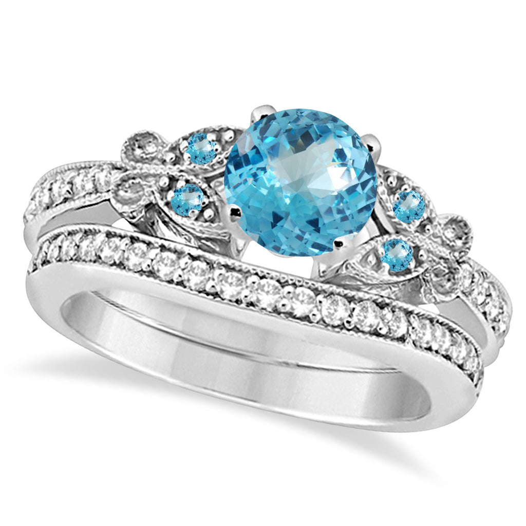 Butterfly Blue Topaz & Diamond Bridal Set Palladium (2.00ct)