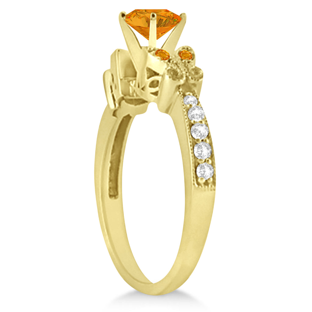 Butterfly Genuine Citrine & Diamond Bridal Set 14k Yellow Gold 1.50ct