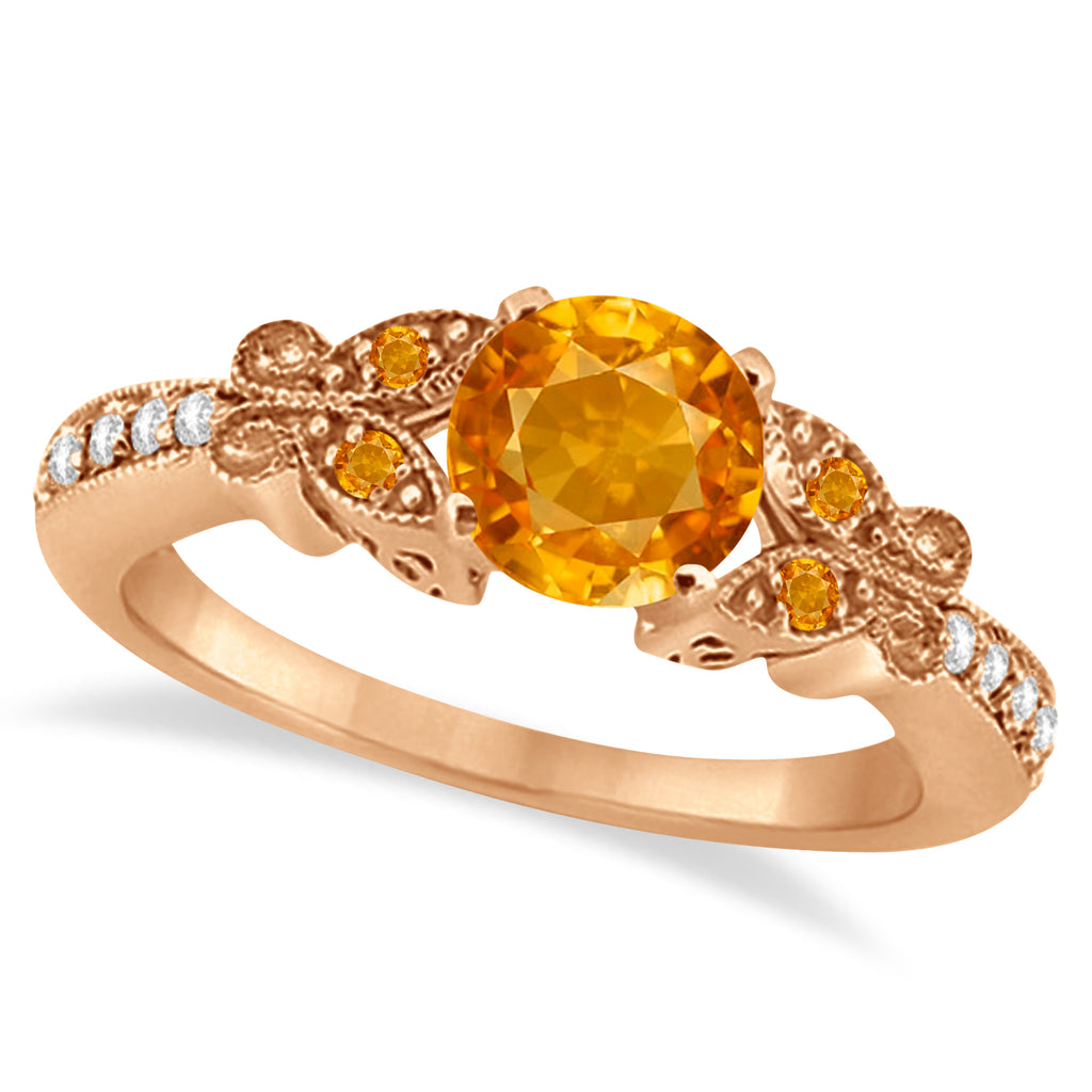 Butterfly Genuine Citrine & Diamond Bridal Set 18K Rose Gold 1.50ct