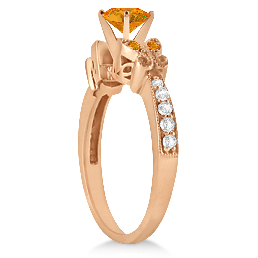 Butterfly Genuine Citrine & Diamond Bridal Set 18K Rose Gold 1.50ct