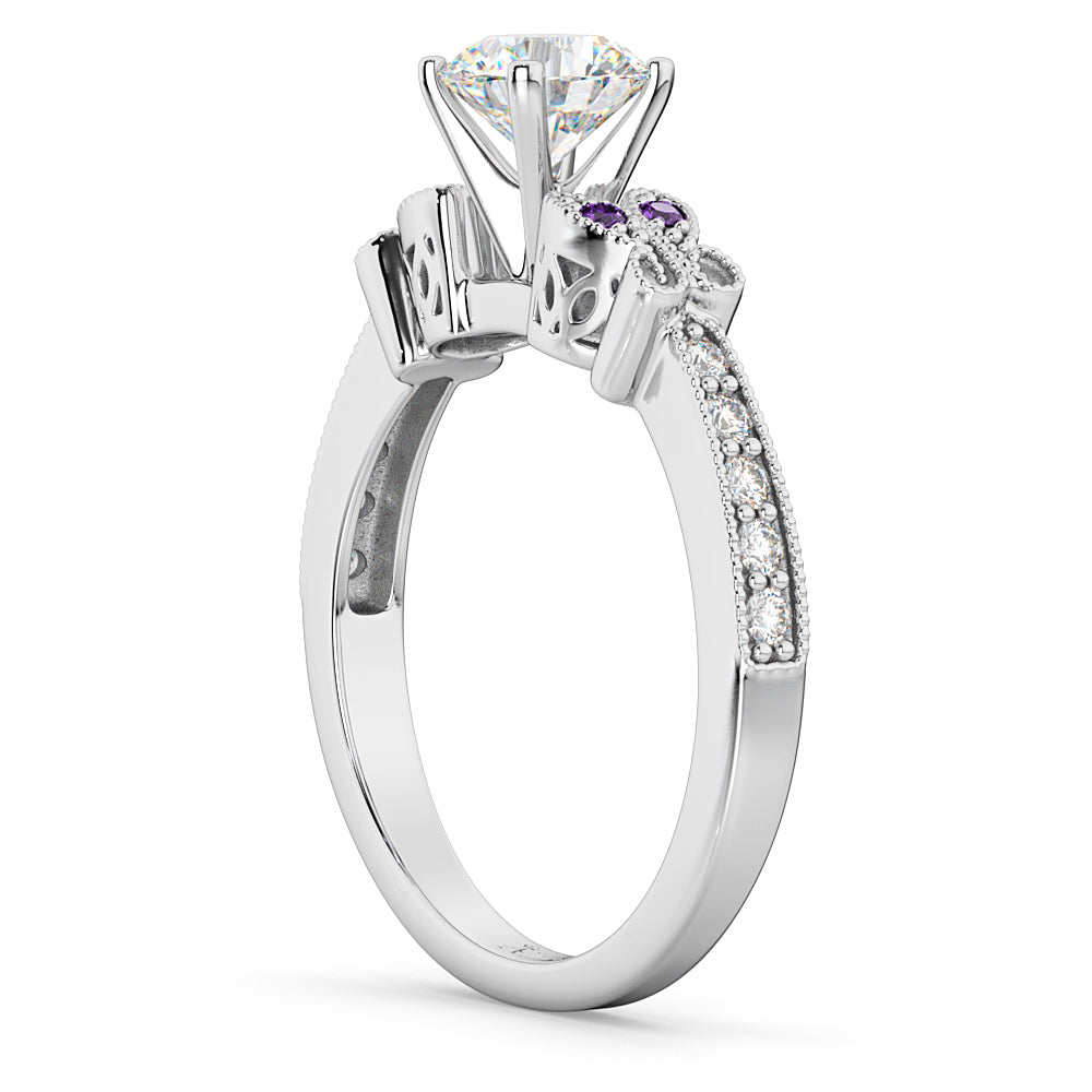 Butterfly Diamond & Amethyst Engagement Ring 18k White Gold (0.20ct)
