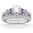 Butterfly Diamond & Amethyst Bridal Set 14k White Gold (0.42ct)