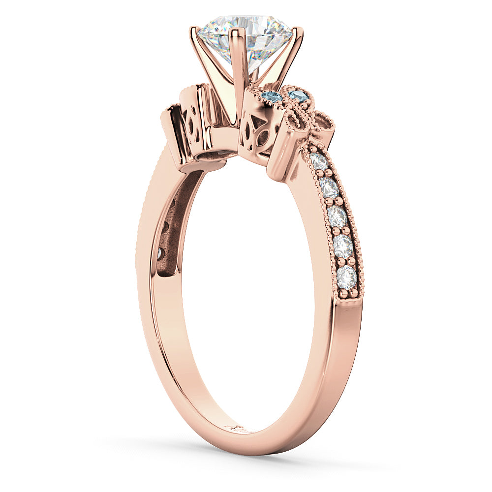 Butterfly Diamond & Aquamarine Engagement Ring 14k Rose Gold (0.20ct)
