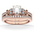 Butterfly Diamond & Aquamarine Bridal Set 14k Rose Gold (0.42ct)